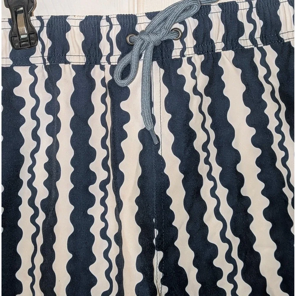 J.Crew Mens 5 Inch Inseam Flex‎ Swim Trunks Navy Wavy Stripe XL BW492 NEW $80